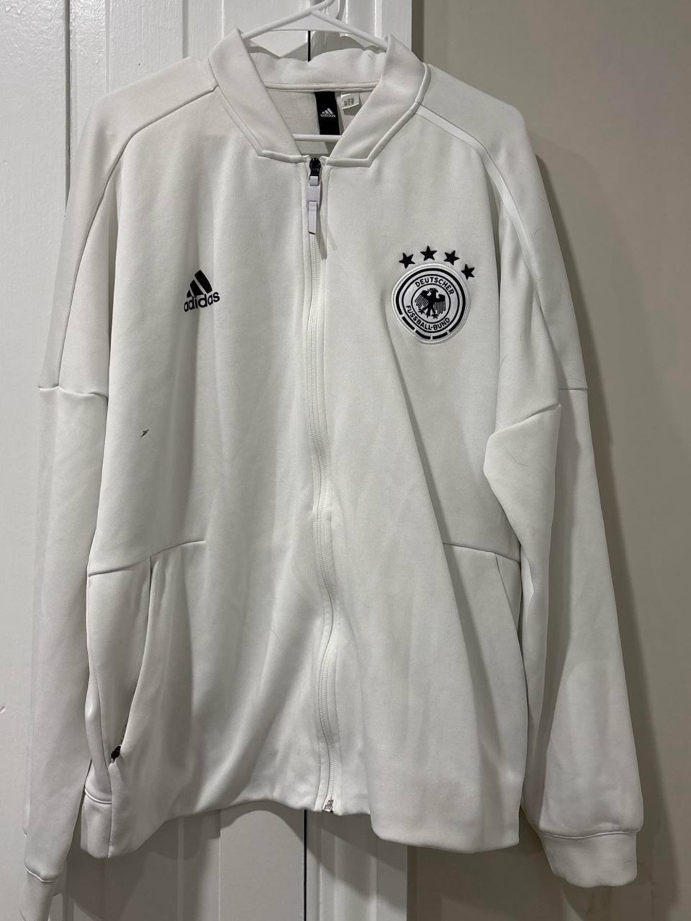 adidas White Full-Zip Performance Jacket with Black Crest